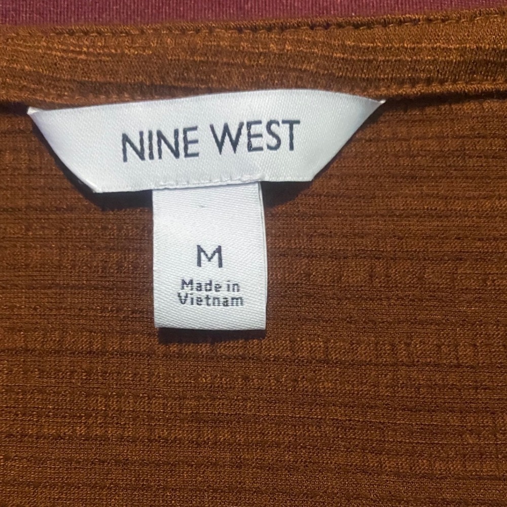 Nine West Womens Rust Brown Square Neck Smocked Puff Sleeve Blouse Medium NEW - Picture 3 of 4